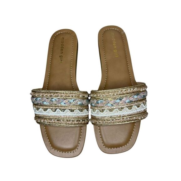 Madden Girl Women’s 9 Thread Slide Sandals Embellished NEW - Picture 2 of 6